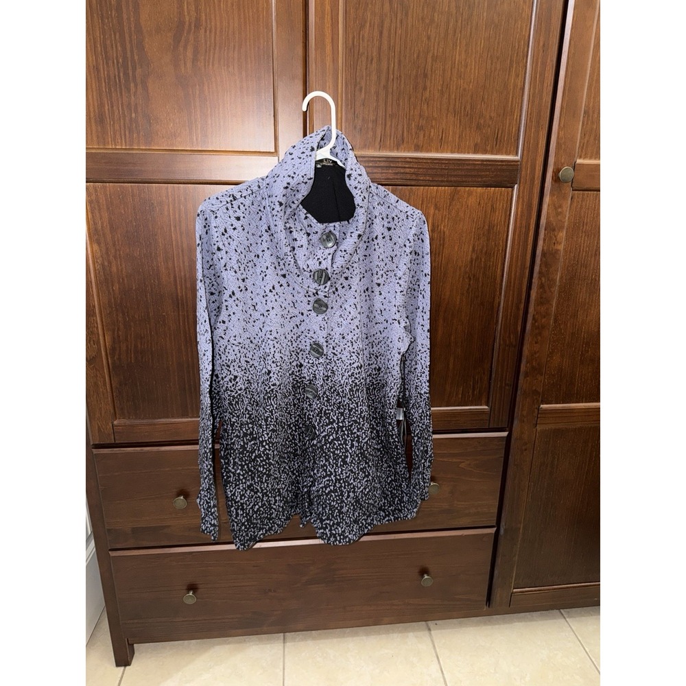 Liv By Habitat Lavender Black Dot Ombré Button Front Knit Jacket Lagenlook M